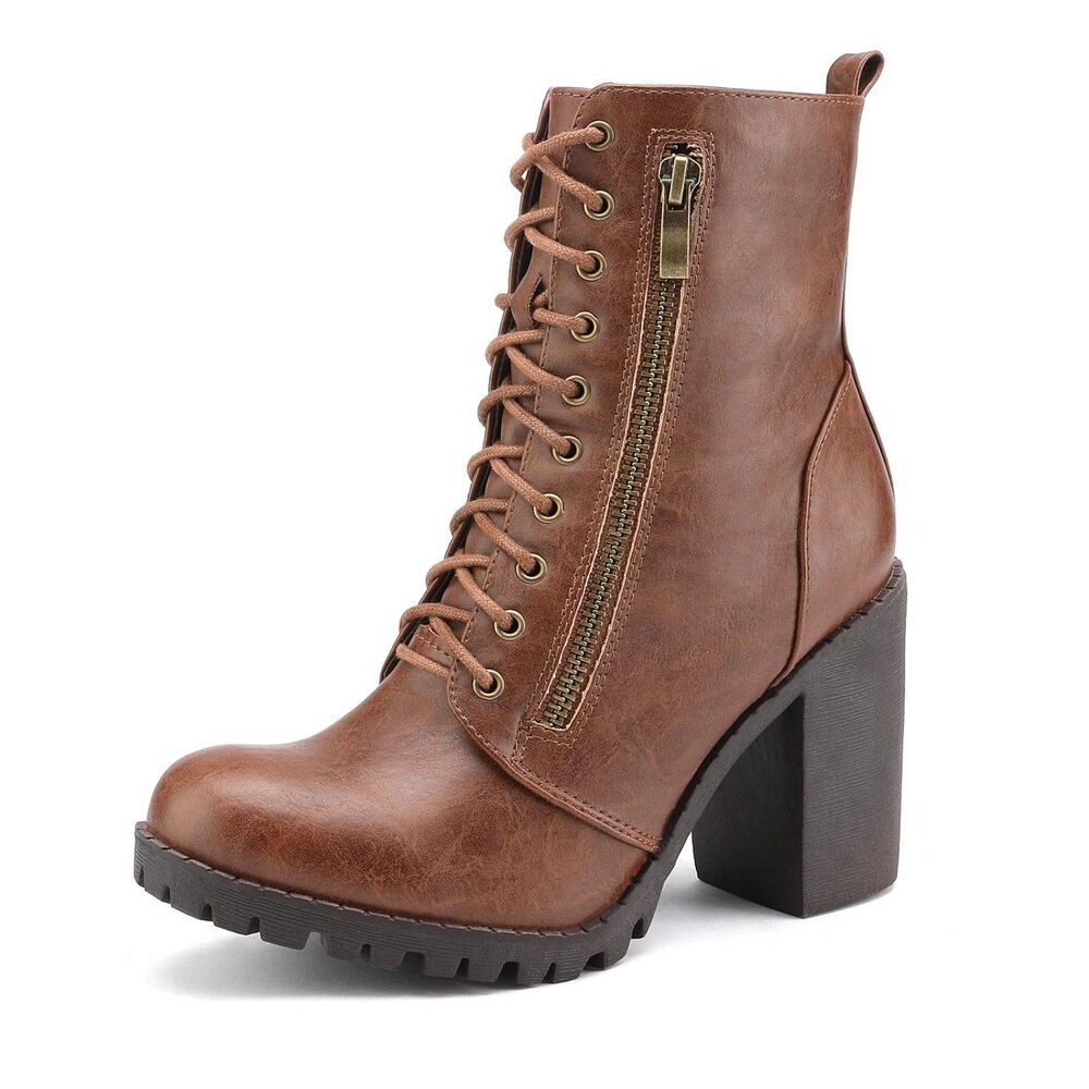 Women's Silverado Combat Ankle Lace-Up Booties with Pocket Wallet, Tan, Size 7 - Picture 4 of 6